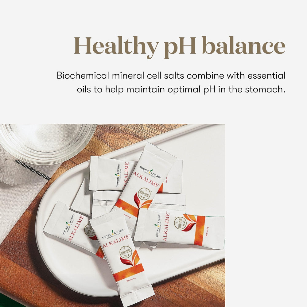 Young Living AlkaLime Stick Packs with lemon-lime oils highlighting natural aroma