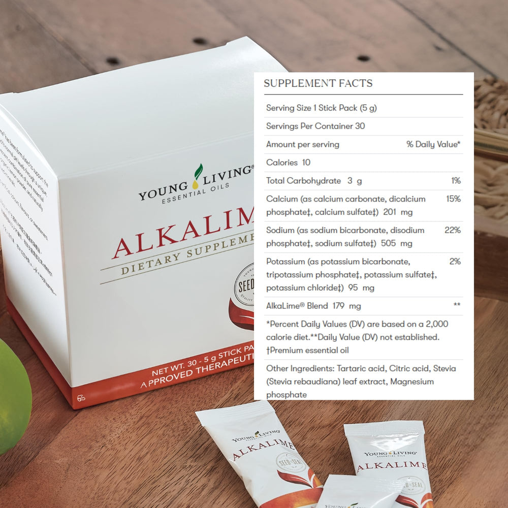 Young Living AlkaLime Stick Packs travel friendly packaging in a bag
