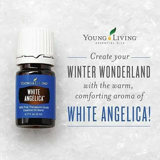 Young Living bottle label close-up on White Angelica