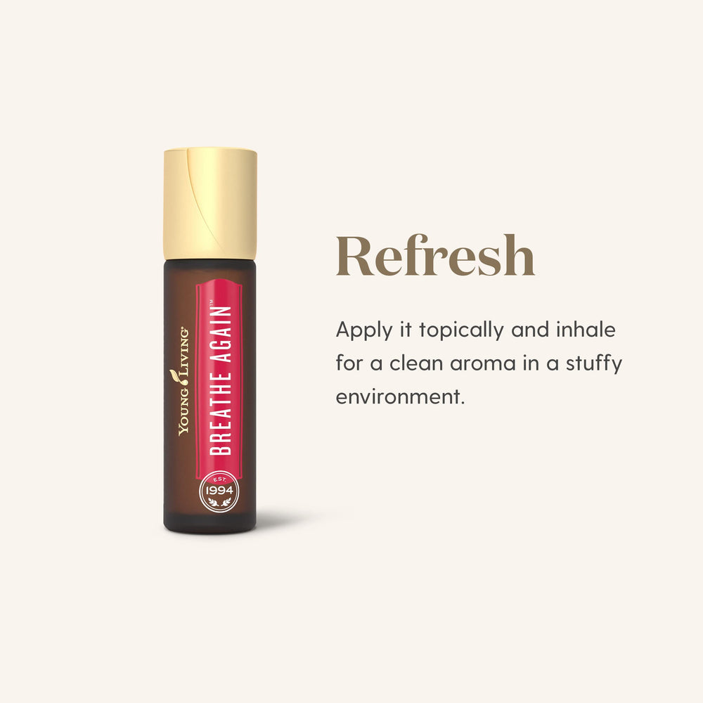Young Living Breathe Again on a nightstand, supporting a restful breath routine.