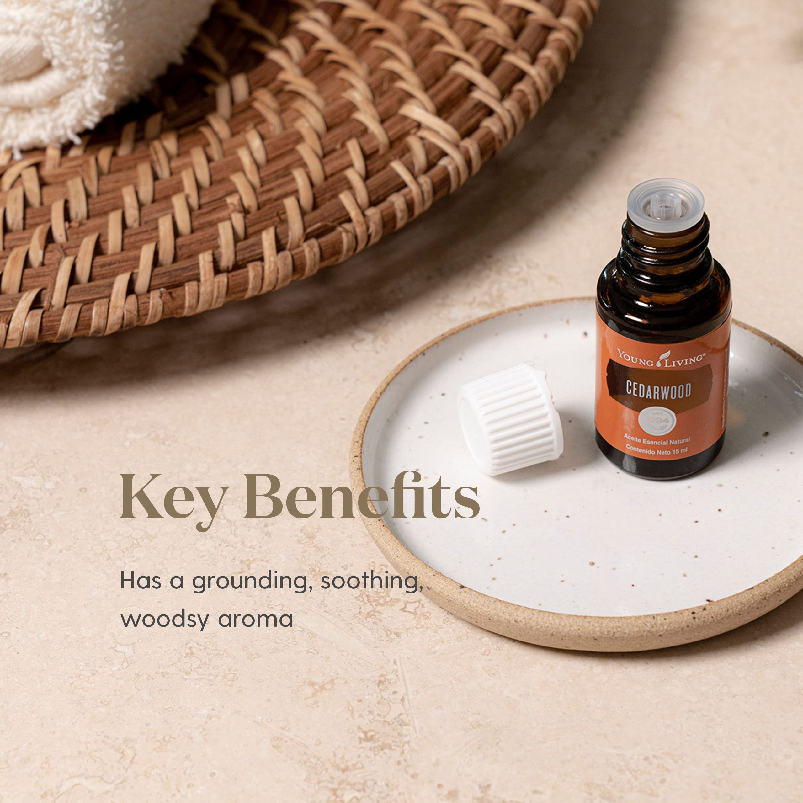Young Living Cedarwood oil supports healthy hair with gentle nourishment.