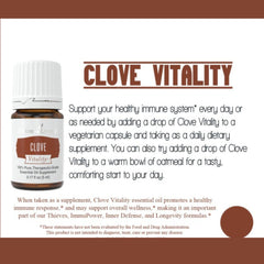 Close-up of Clove Vitality bottle used to season a recipe.