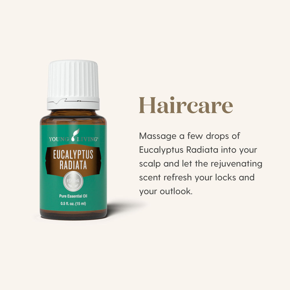 Young Living Eucalyptus Radiata head-neck application — soothing aroma.