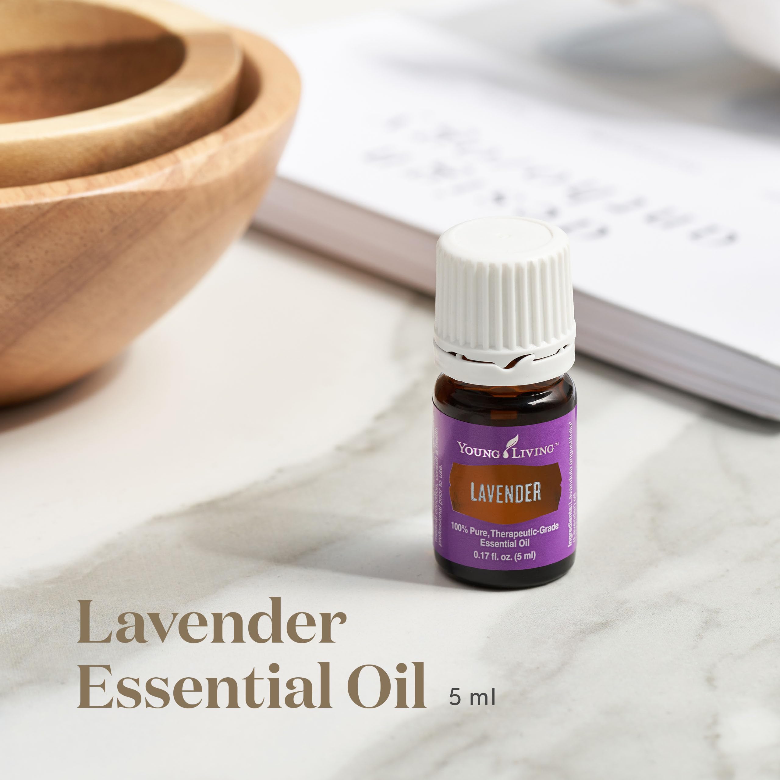 Young Living Lavender Oil label close-up highlighting natural flavor and purity