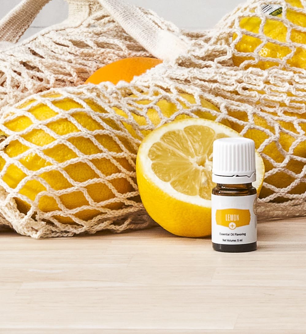 Close-up of the Lemon Vitality label on a Young Living bottle
