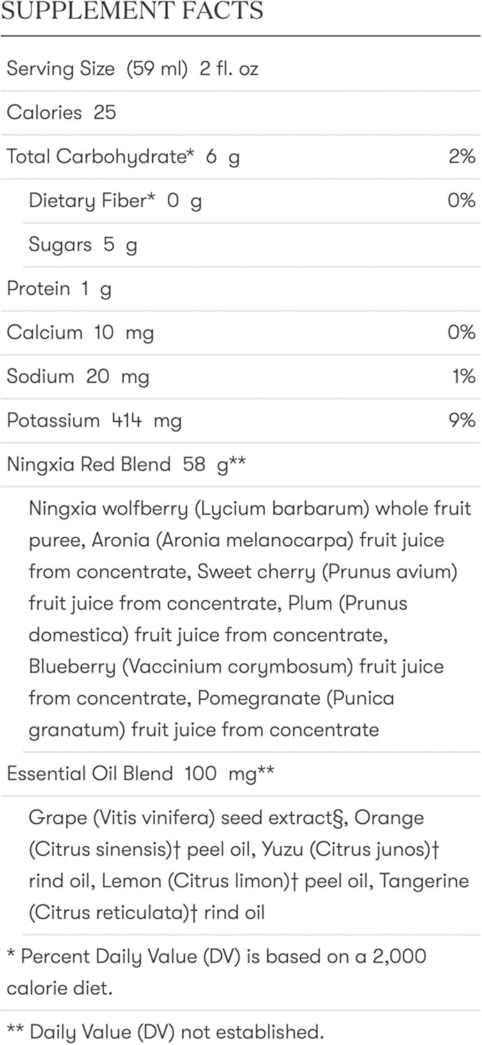 Close-up of NingXia Red label highlights the superfruit blend.