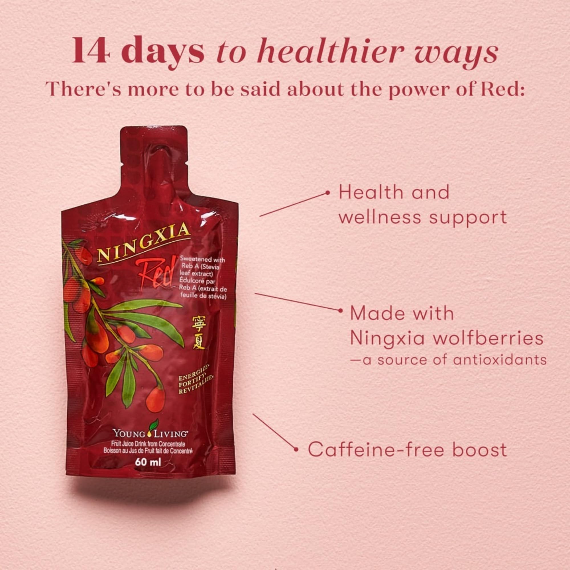 Ningxia Red bottle against bright fruit background inviting daily wellness ritual