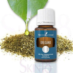 Young Living oregano oil label close-up showing purity and certification.