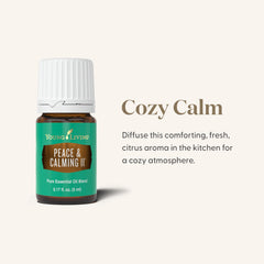 Young Living Peace Calming II bottle on a dresser for quick access
