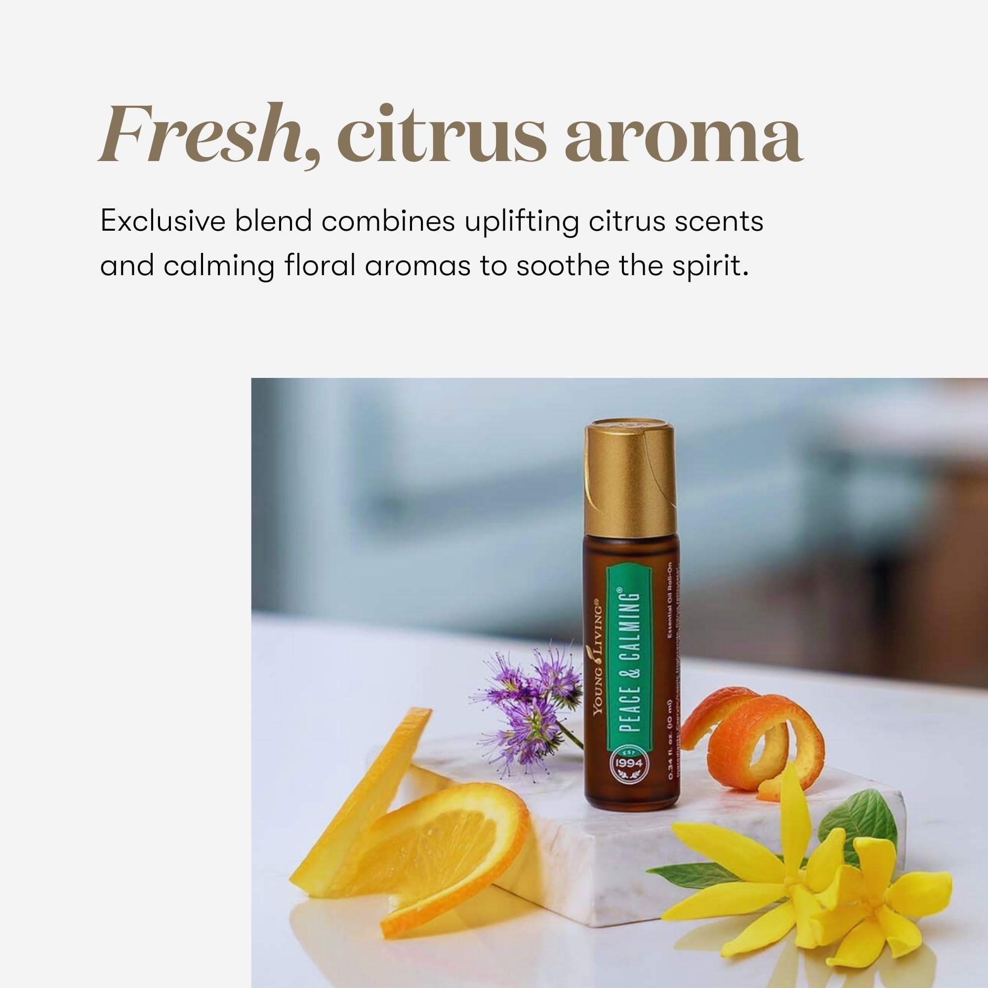 Travel-friendly Peace & Calming Roll-On bottle designed for quick resets during busy days