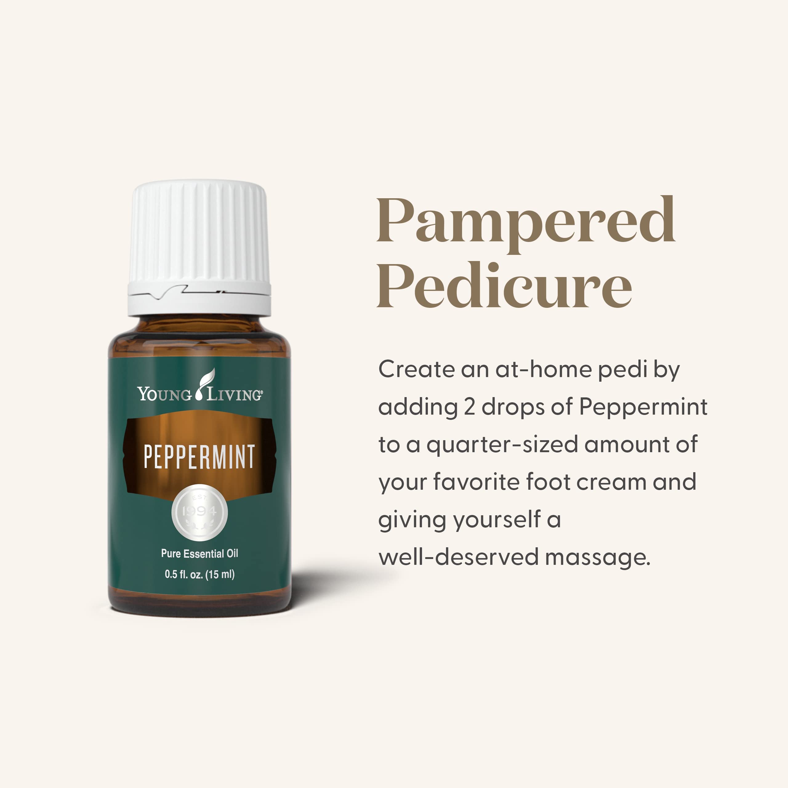 Young Living Peppermint Oil close-up highlighting vibrant leaves and purity.