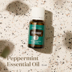Young Living Peppermint Oil in diffuser setup for refreshing ambiance.