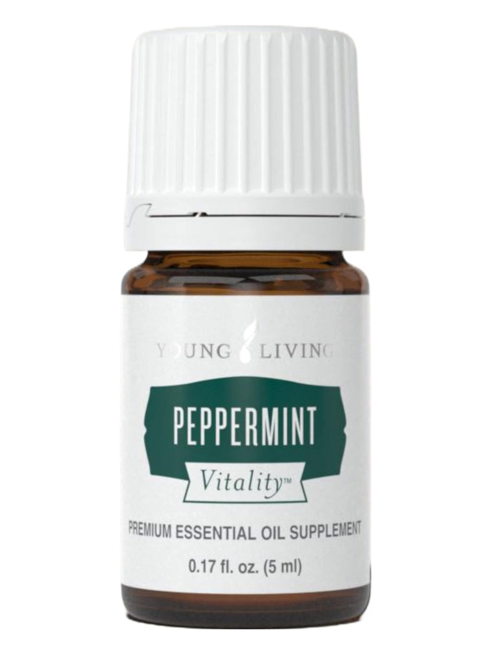 Young Living Peppermint Vitality bottle front view for refreshing aromatherapy use.