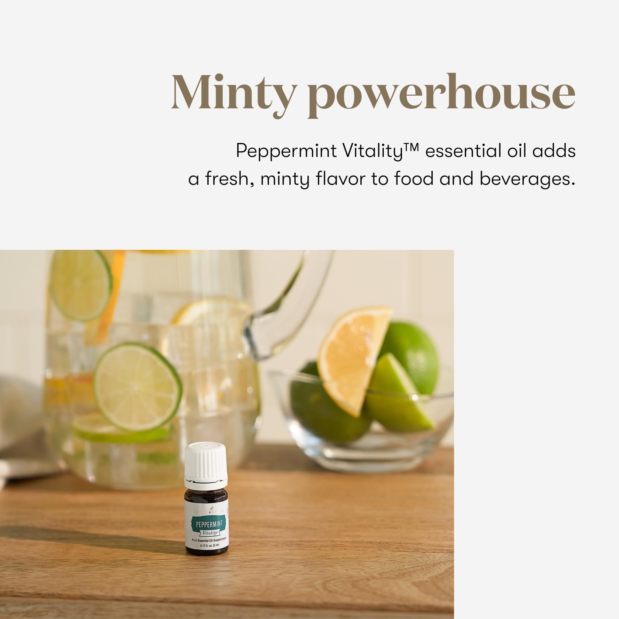 Young Living Peppermint Vitality bottle-pour supports easy mixing with carrier oils.