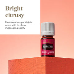 Close-up of Young Living Purification label highlighting the premium essential oil blend.