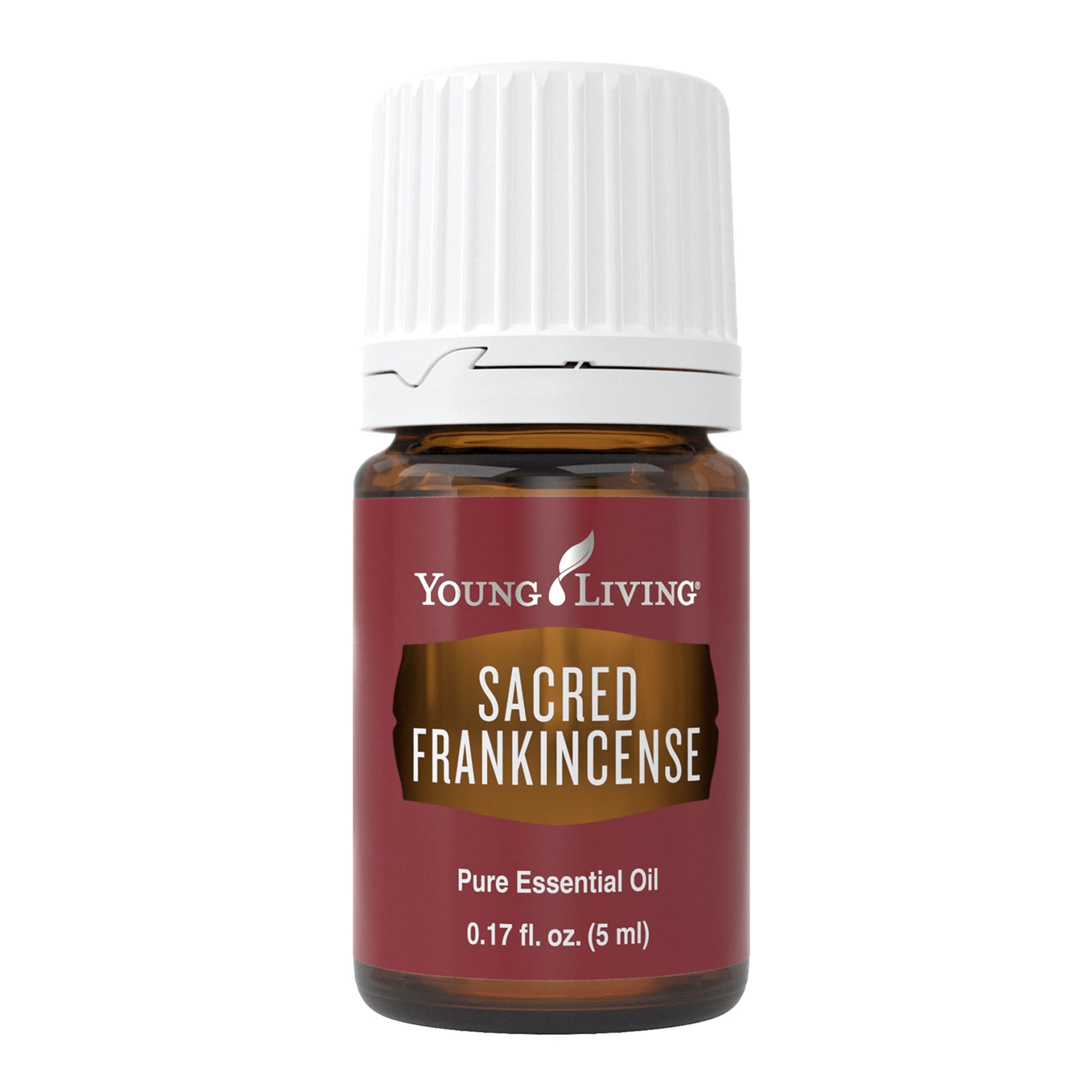 Young Living Sacred Frankincense essential oil bottle; soothing, woodsy aroma for mindfulness rituals.