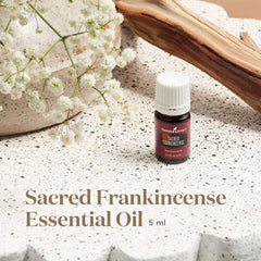 Young Living Sacred Frankincense diffuser scene; creates calm ambiance for meditation and yoga.