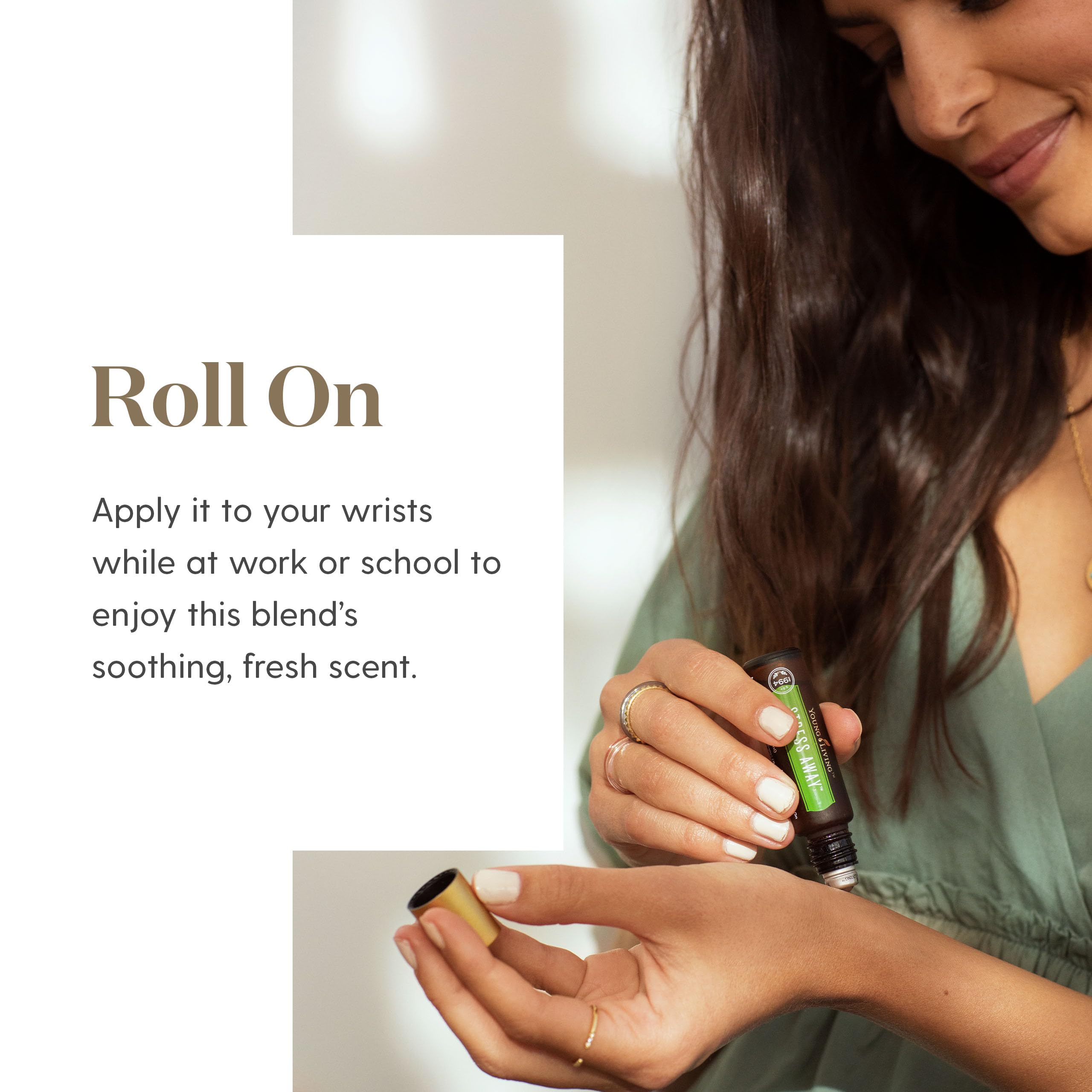 Discreet neck application with Young Living Stress Away Roll-On during the day.
