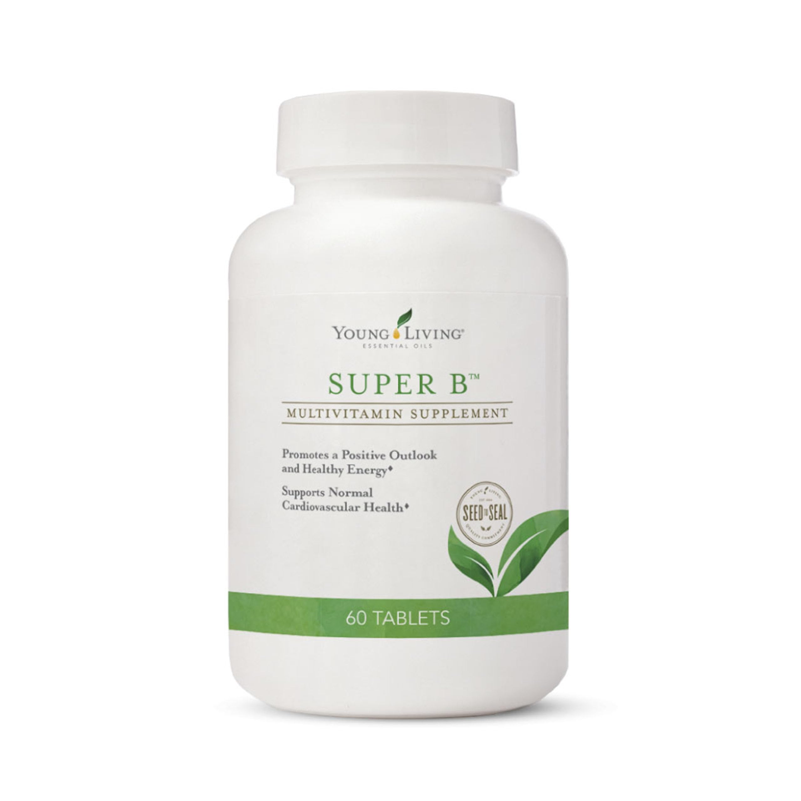 Young Living Super B tablets bottle showing a complete B vitamin mix for energy support.