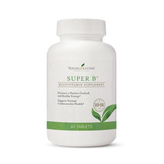 Young Living Super B tablets bottle showing a complete B vitamin mix for energy support.