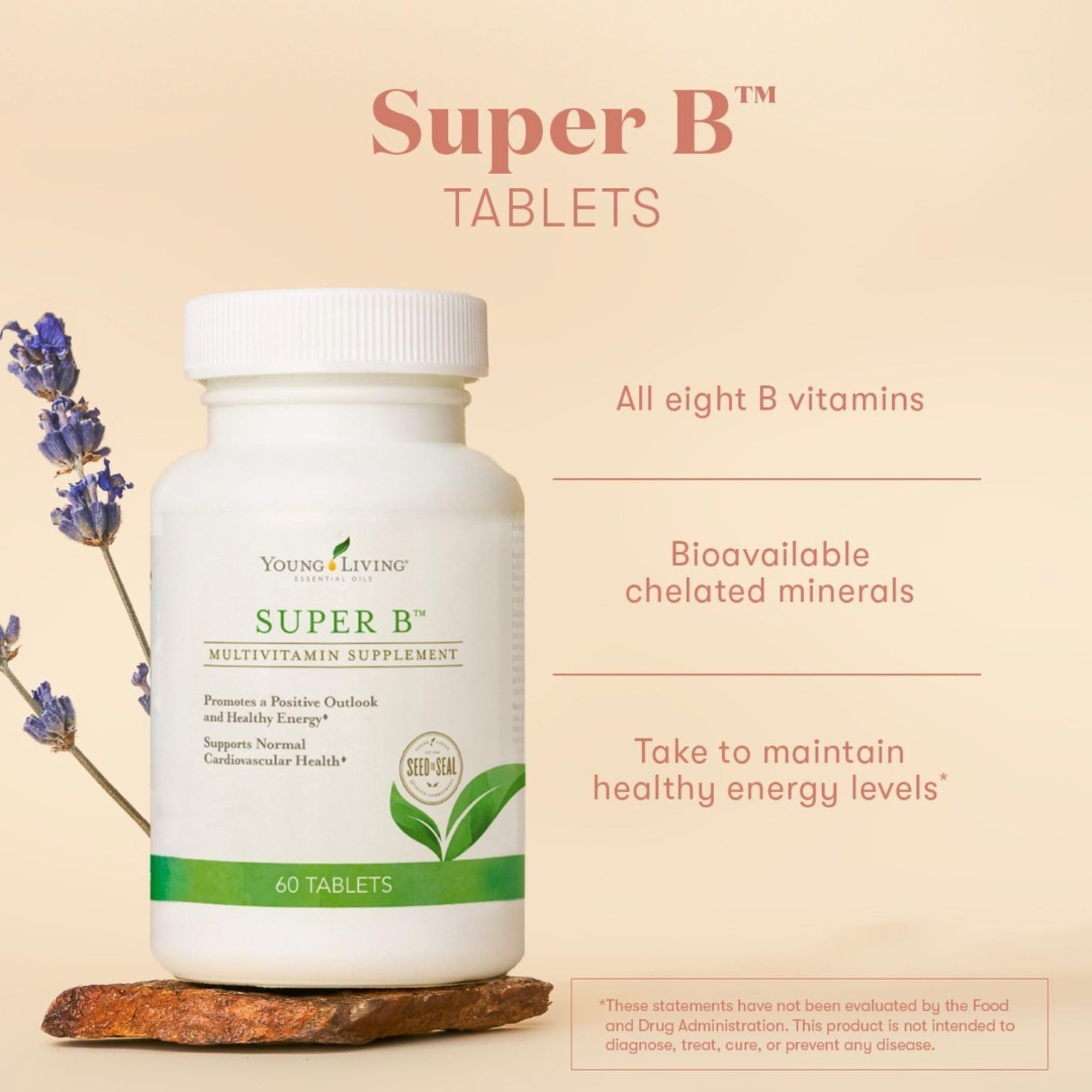 Young Living Super B label and ingredients showcase minerals like magnesium and calcium.