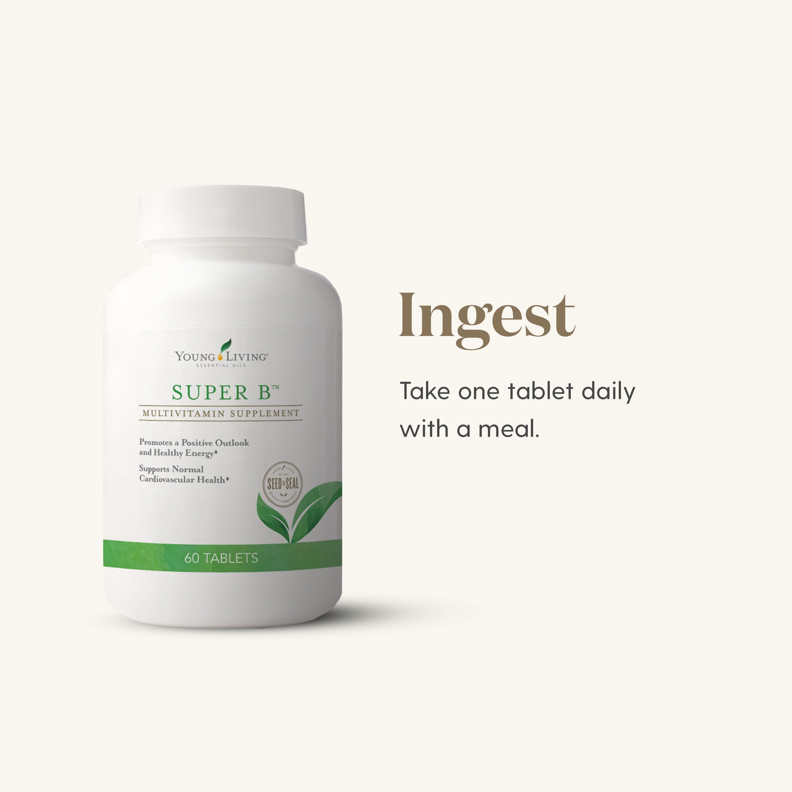 Young Living Super B bottle packaging illustrates daily wellness supplementation.