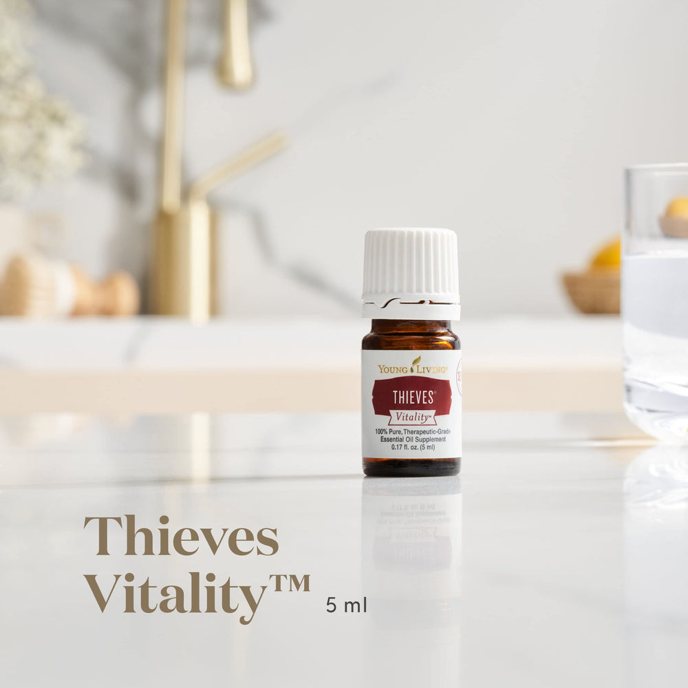 Young Living Thieves Vitality diffuser-ready blend delivers a calming, uplifting ambiance