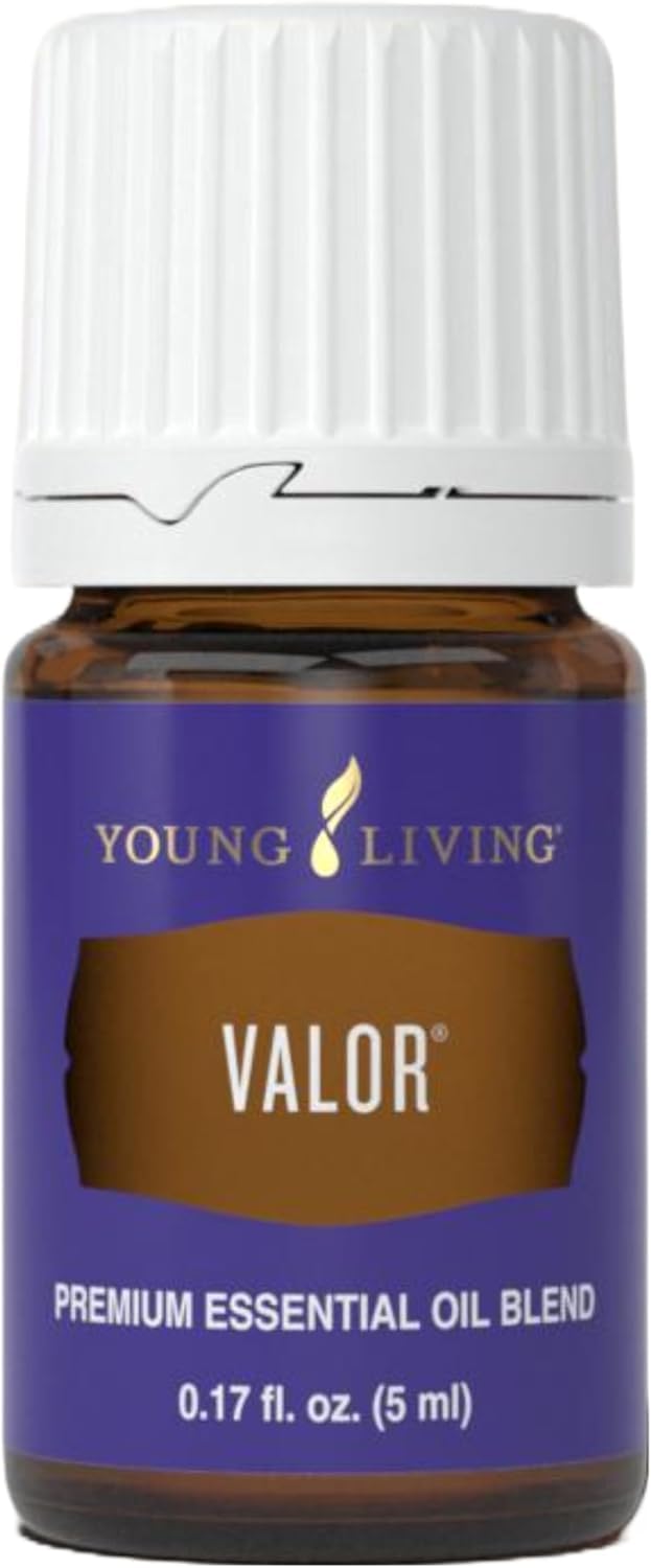 Young Living Valor bottle pour highlights a courageous aroma for focus during challenging tasks.