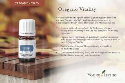 Close-up of the Young Living Vitality Oregano Oil label on the 5 ml bottle.