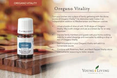 Close-up of the Young Living Vitality Oregano Oil label on the 5 ml bottle.