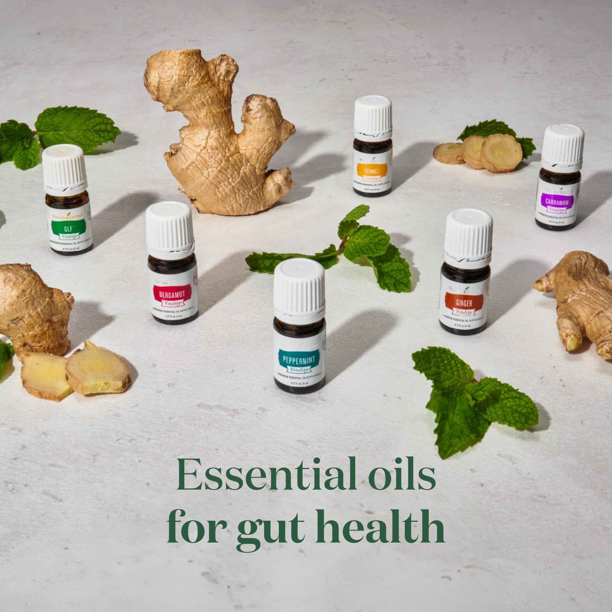 Young Living Vitality Peppermint bottle on a recipe-ready counter