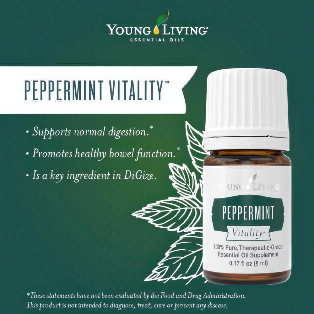 Young Living Vitality Peppermint label close-up highlighting purity