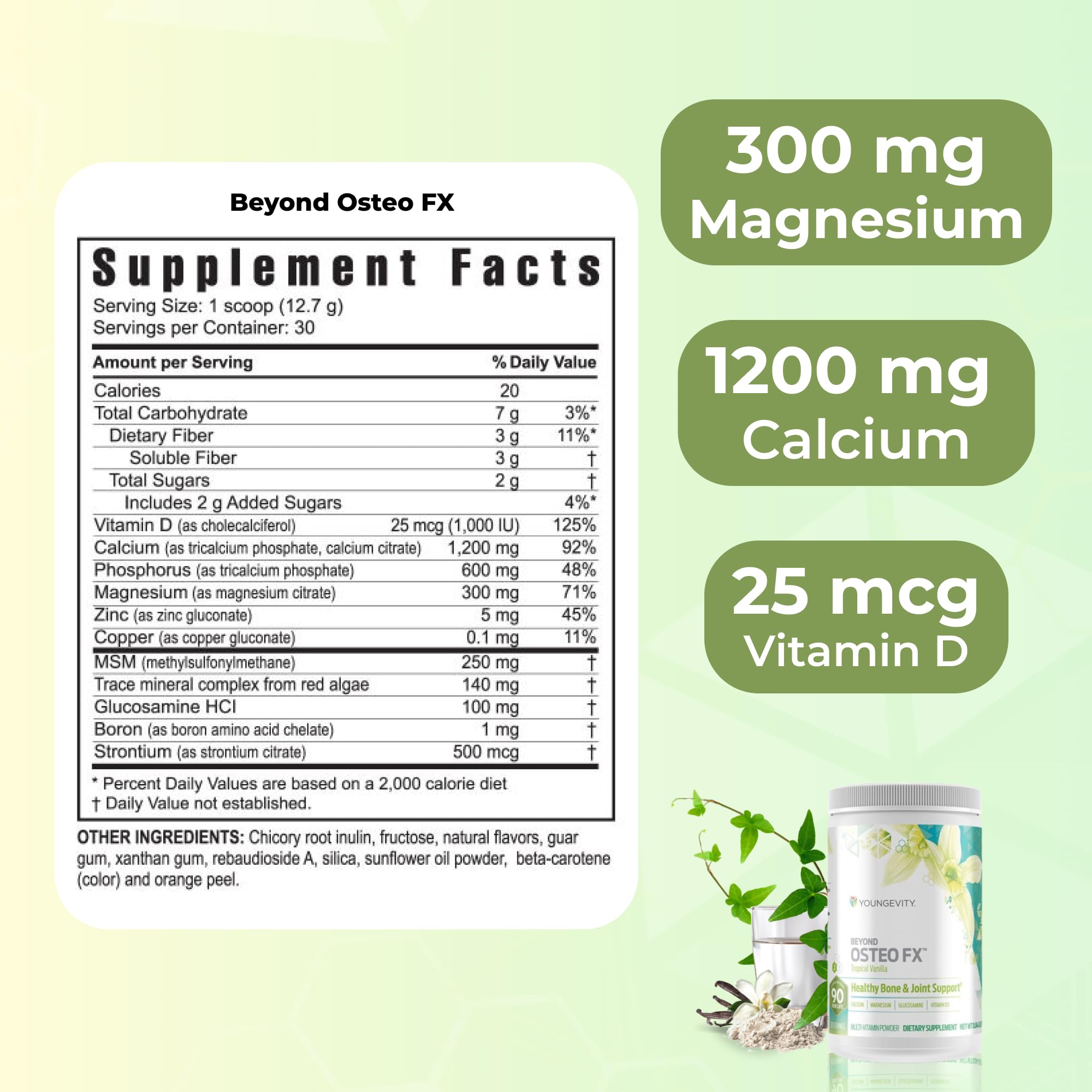 Nutrition panel for Youngevity Beyond Osteo FX with minerals and D3