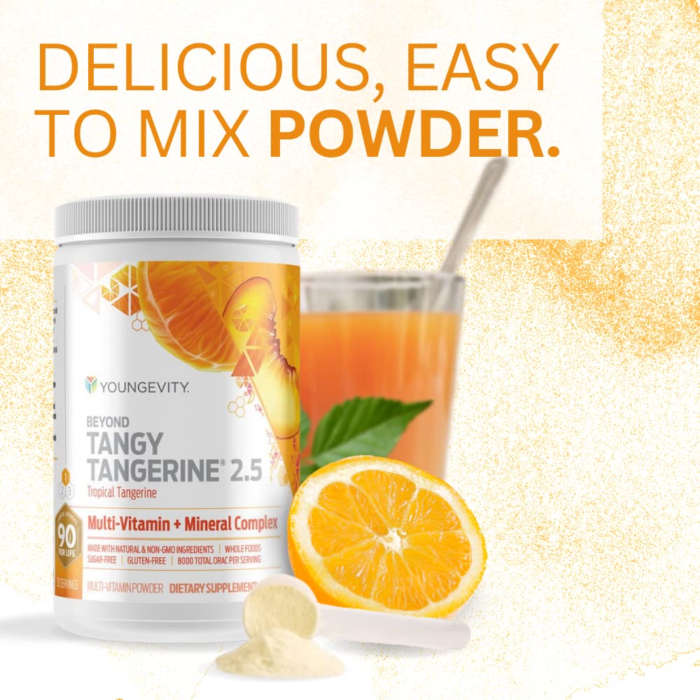 Youngevity Beyond Tangy Tangerine 2.5 glass mix captures tropical flavor in water.