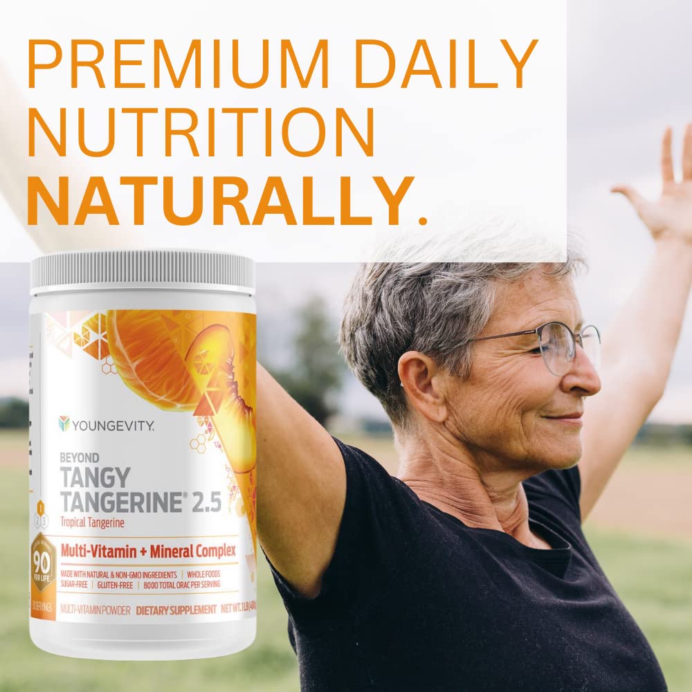 Youngevity Beyond Tangy Tangerine 2.5 label details natural ingredients and 8,000 ORAC.
