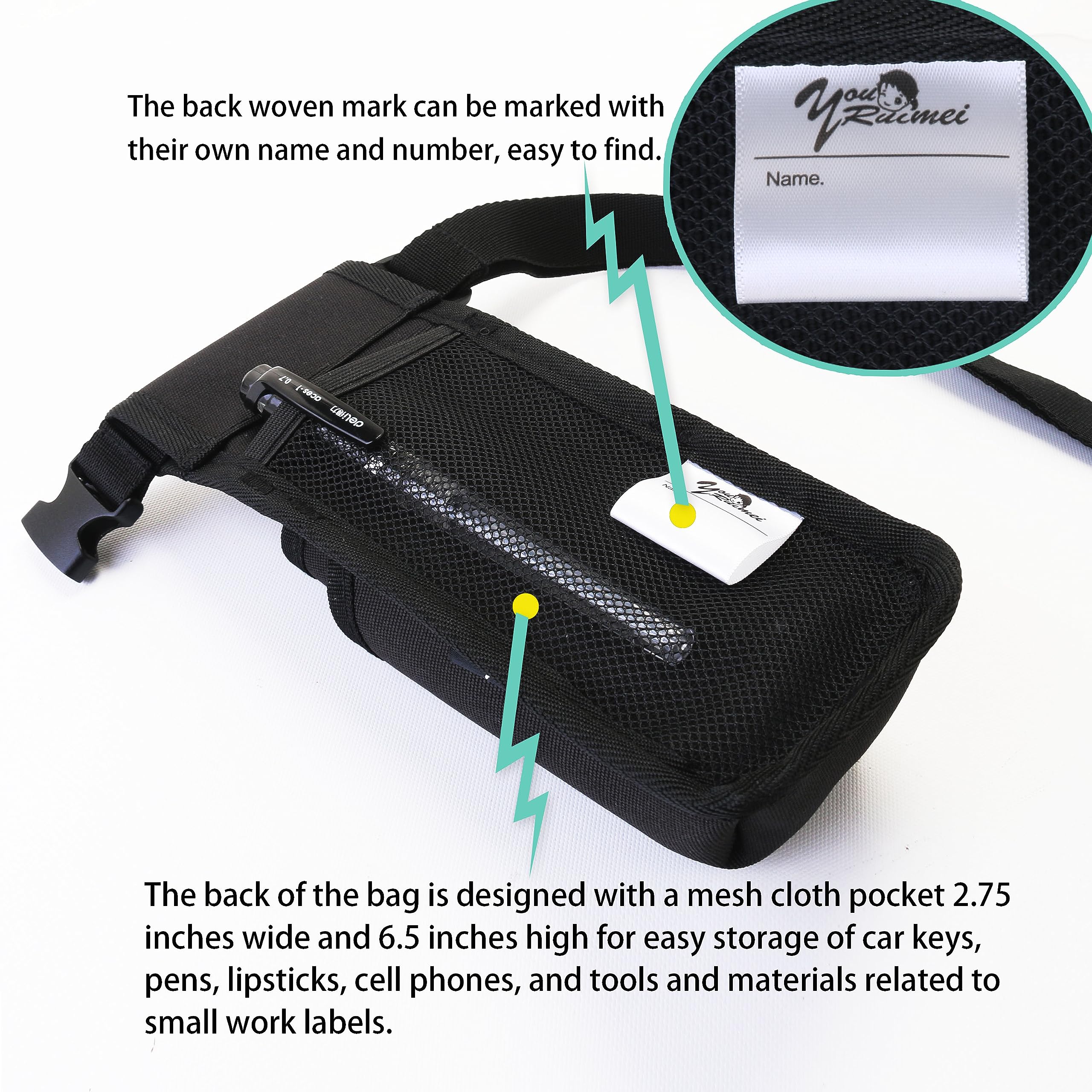 YOURUIMEI back mesh pocket stores keys and small items.