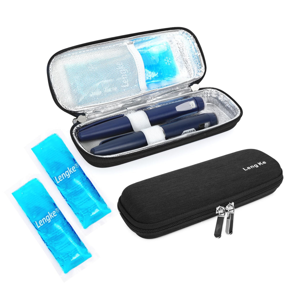 YOUSHARES insulin cooler case front view, compact TSA-approved travel solution for diabetes supplies