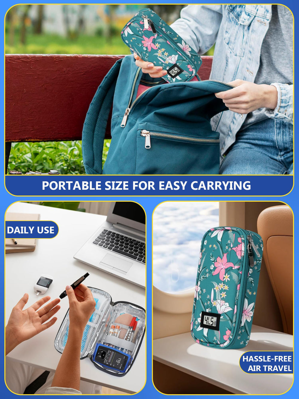 YOUSHARES packaging ready-to-use travel case for diabetic care.