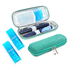 YOUSHARES insulin cooler travel case top view, compact and travel-ready.