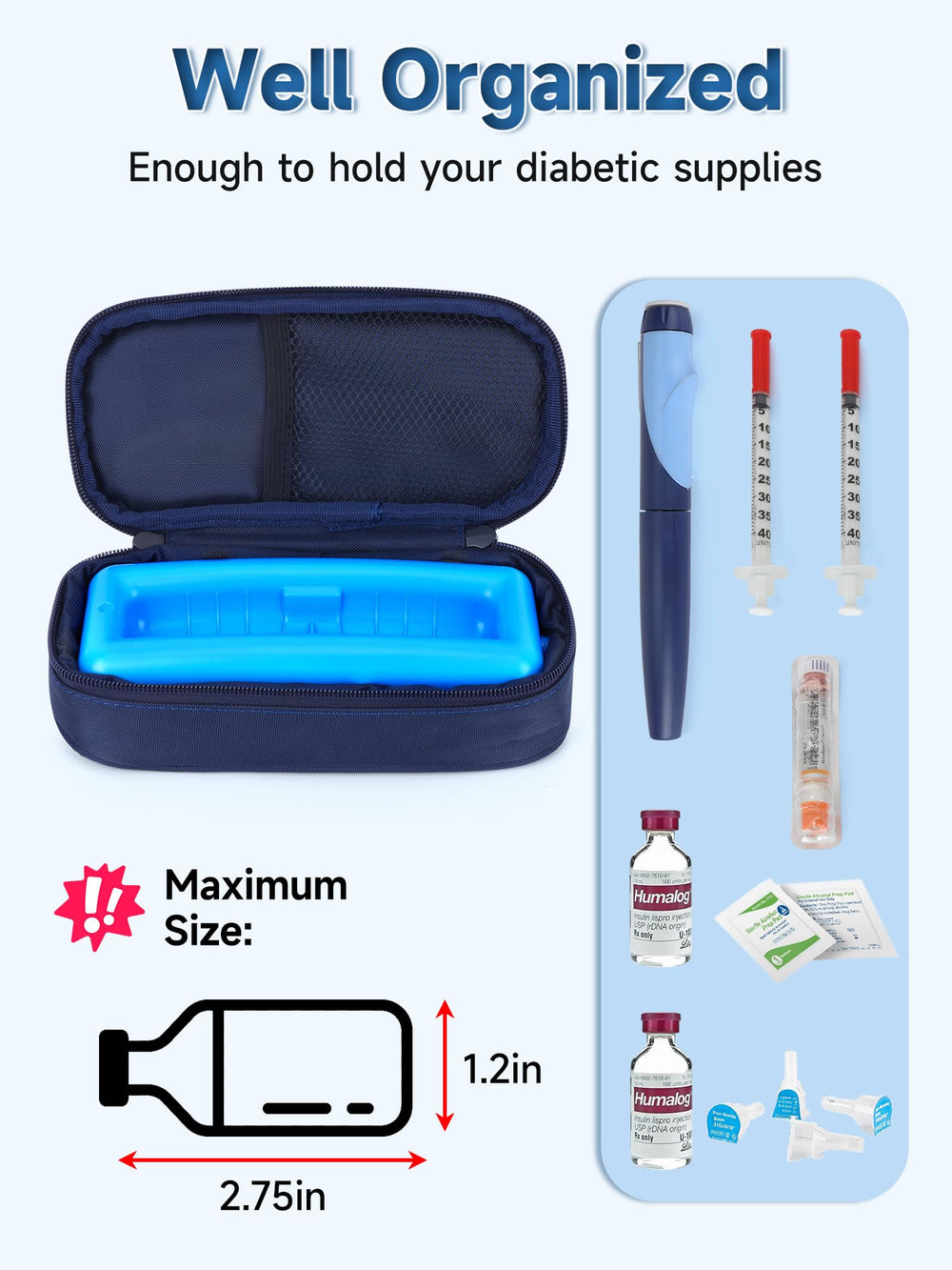 YOUSHARES insulin vials cooler mesh pocket stores syringes and pads securely.