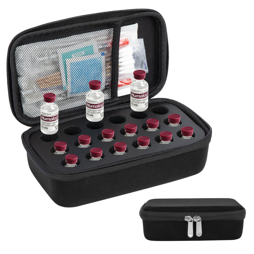 YOUSHARES insulin vials fridge organizer with 18 slots keeps bottles neatly organized in the fridge.