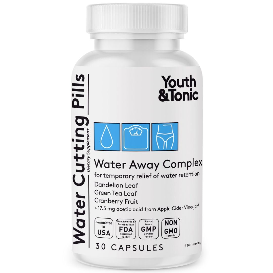 Youth & Tonic Water Cutting Pills bottle front for convenient temporary water support.