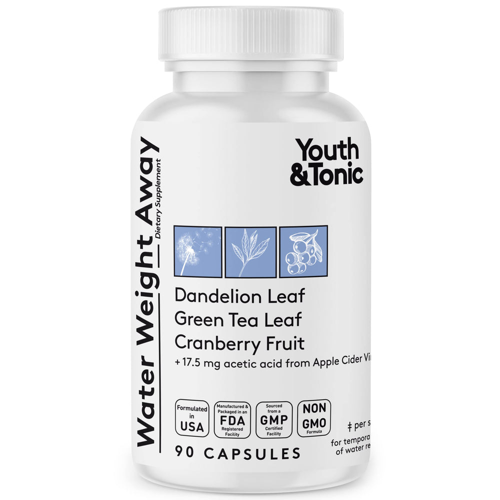 Youth & Tonic Weight Away bottle being poured to illustrate gentle fluid balance