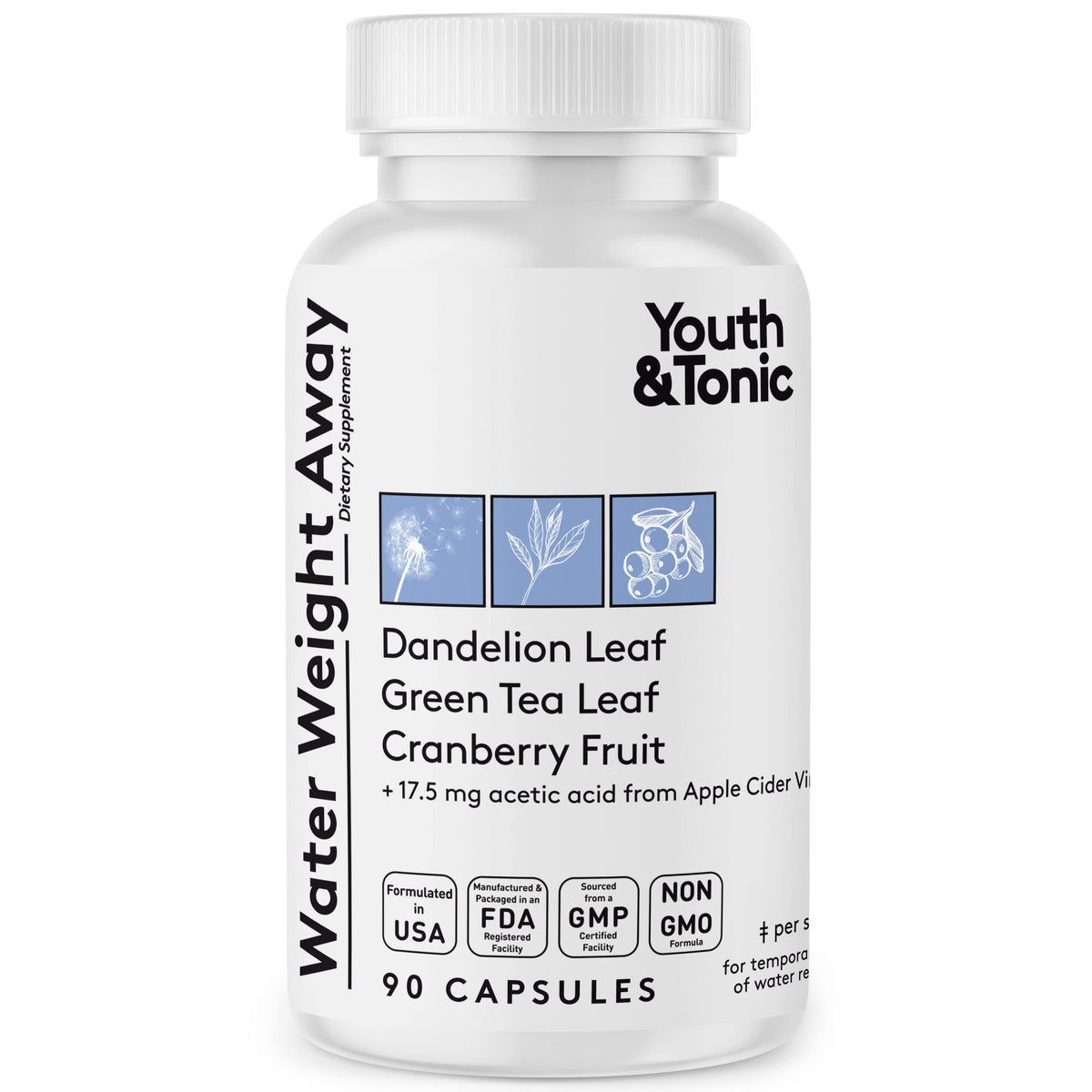 Youth & Tonic Weight Away bottle being poured to illustrate gentle fluid balance