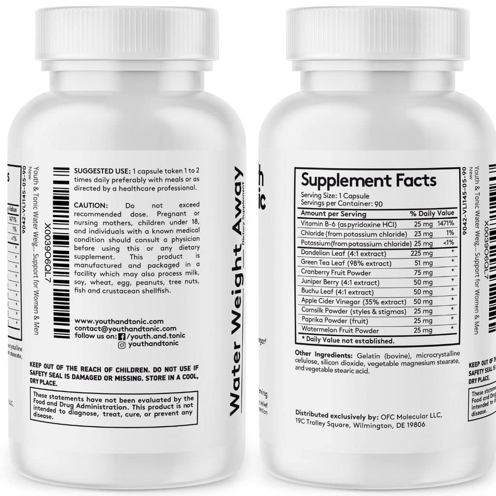 Youth & Tonic Weight Away bottle on shelf with third party tested mark
