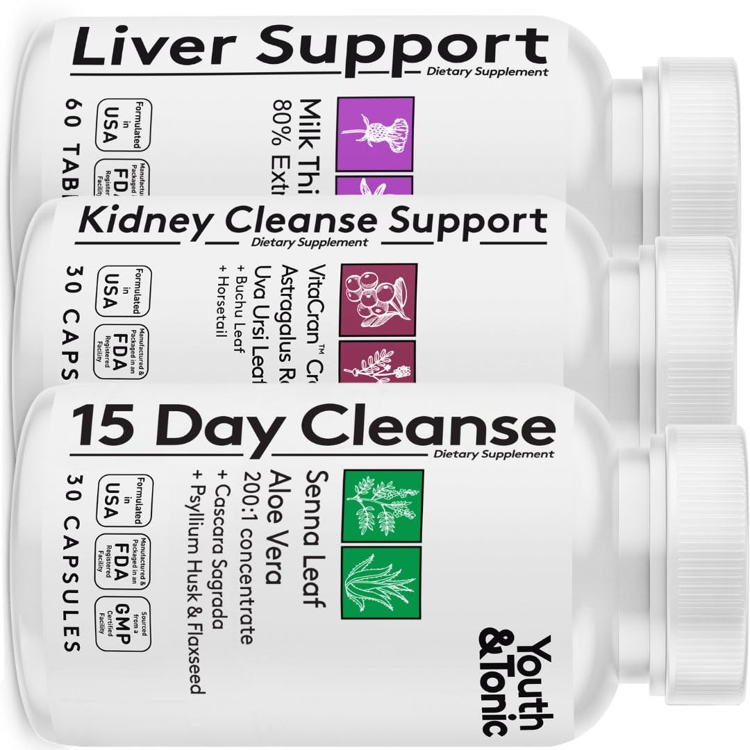 Youth & Tonic 3X Body Cleanse bottle front view supports gentle detox and balance.