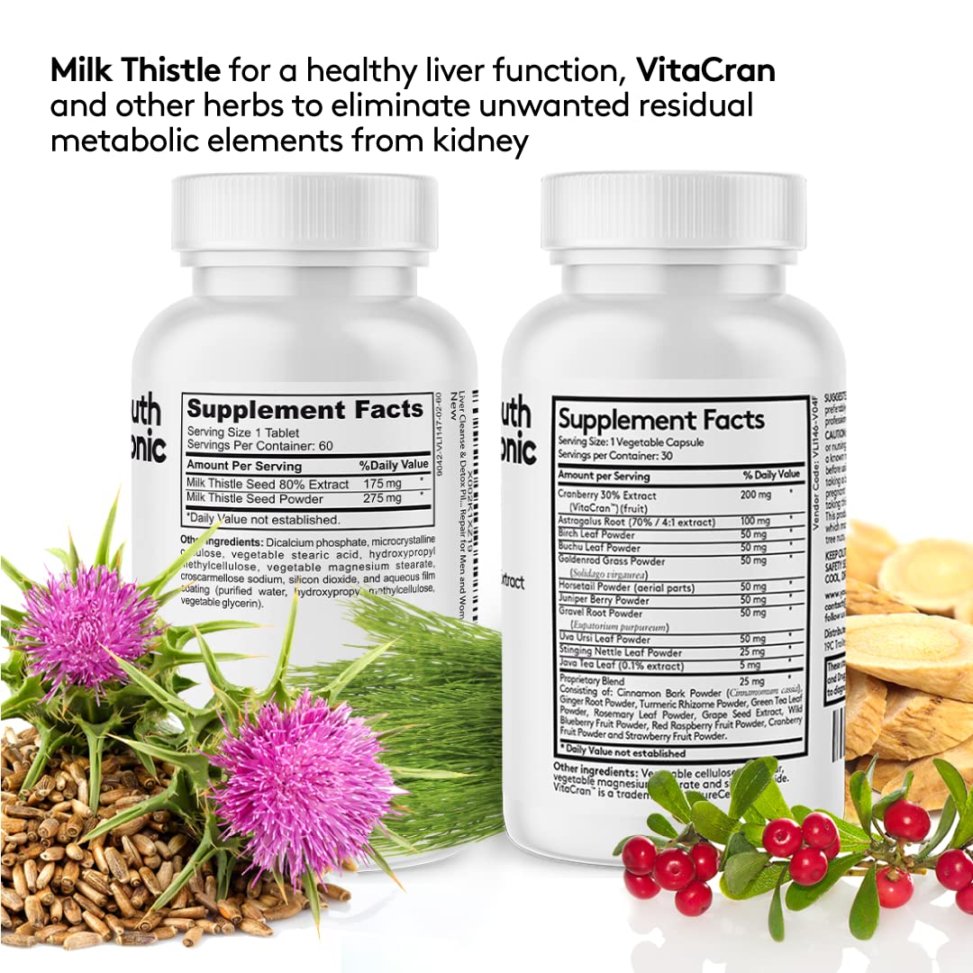 Youth & Tonic 3X Body Cleanse close-up highlights Cranberry extract panel for kidney support.