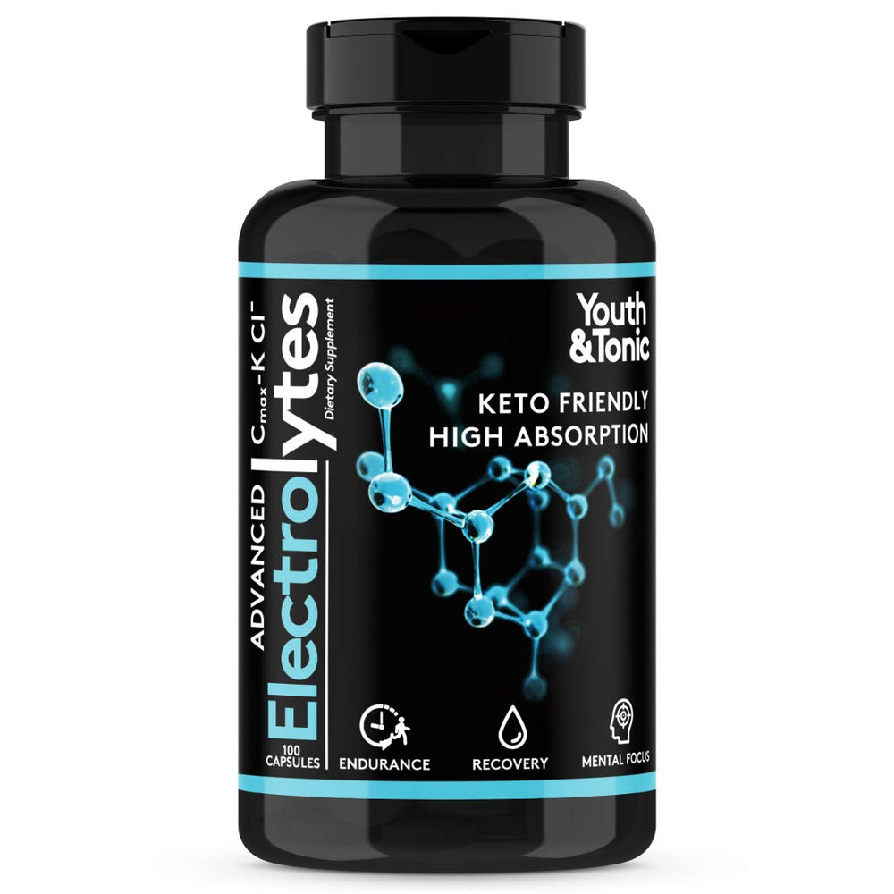 Youth & Tonic complete electrolyte capsules label highlights clean ingredients for trusted hydration.