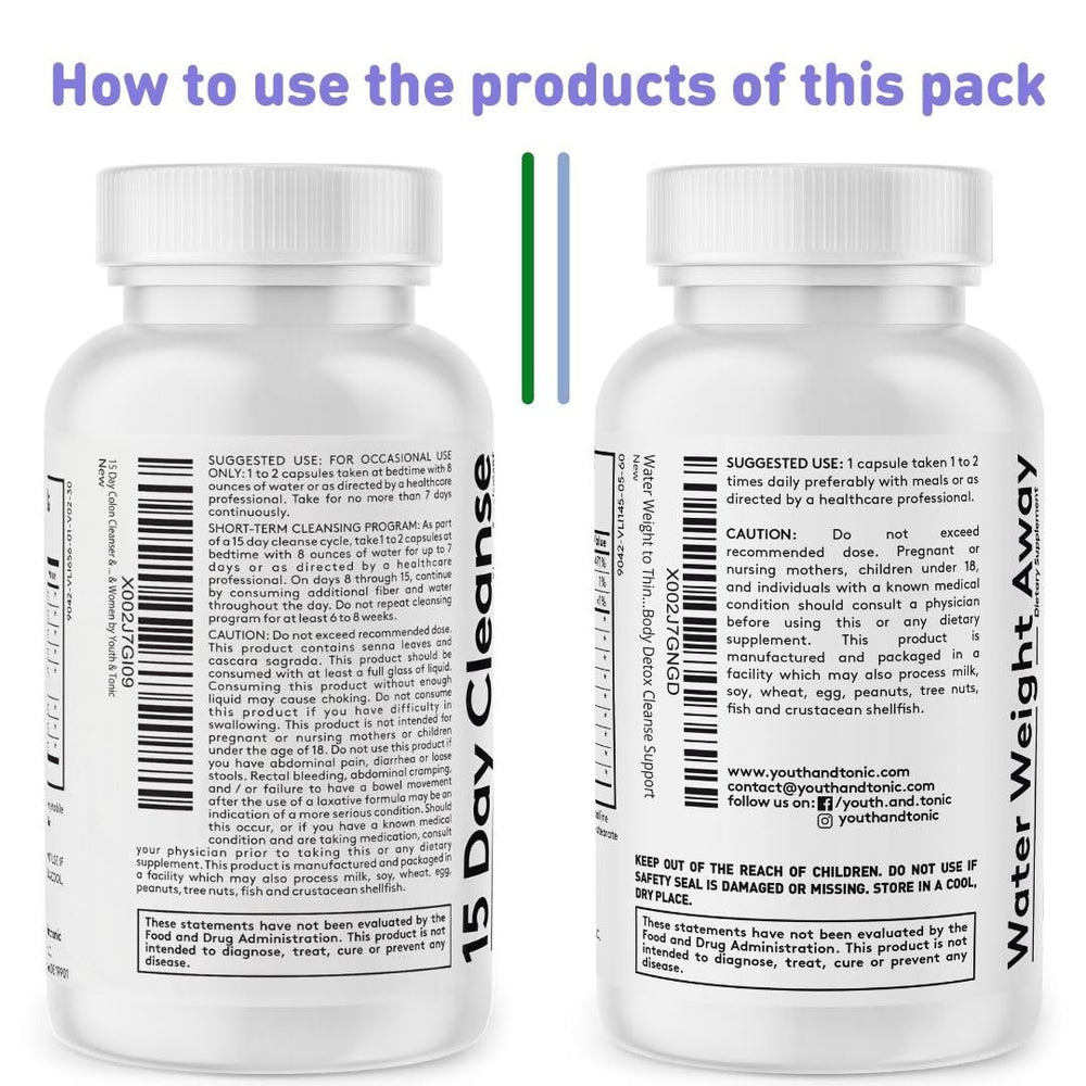 Youth & Tonic Jumpstart Cleanse packaging graphics showcase product benefits at a glance.