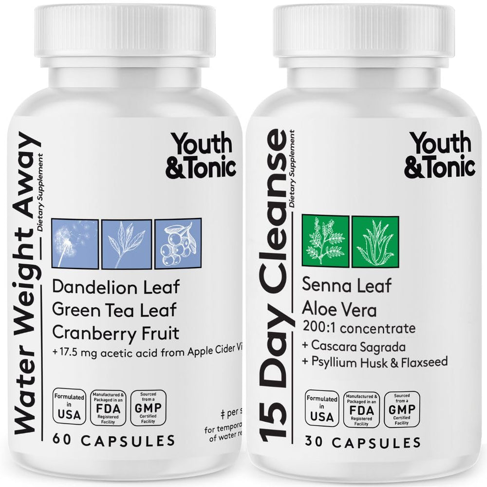 Youth & Tonic Jumpstart Cleanse water-weight-away pill bottle helps reduce bloating and puffiness.